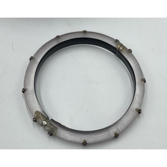 Alexis Bittar Neo Bohemian' Brown Gray Lucite‎ & Crystal Hinge Cuff Bracelet - Picture 10 of 16